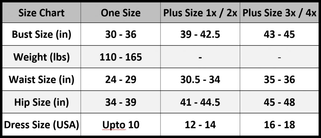 Size Charts - Delightful Shape